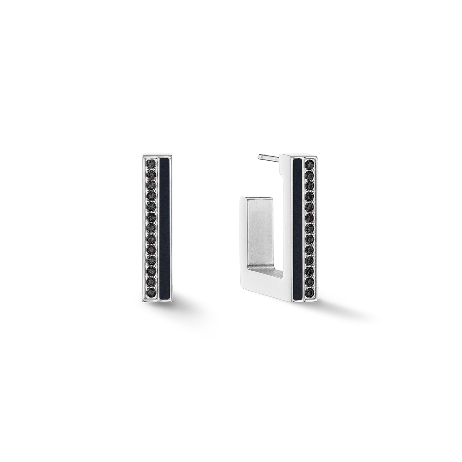 Earrings Hoops Square Stripes 20 silver-black