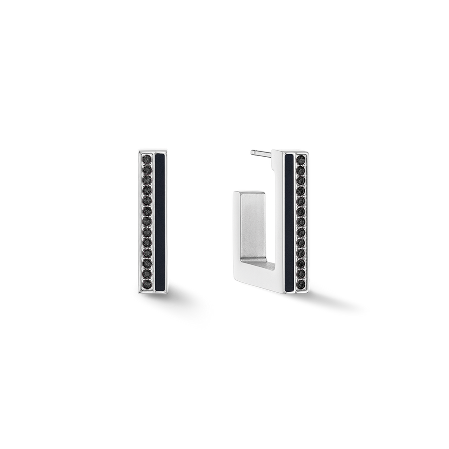 Earrings Hoops Square Stripes 20 silver-black