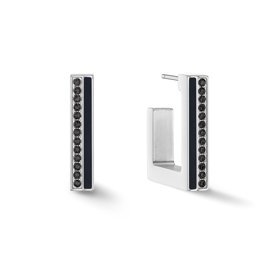Earrings Hoops Square Stripes 20 silver-black