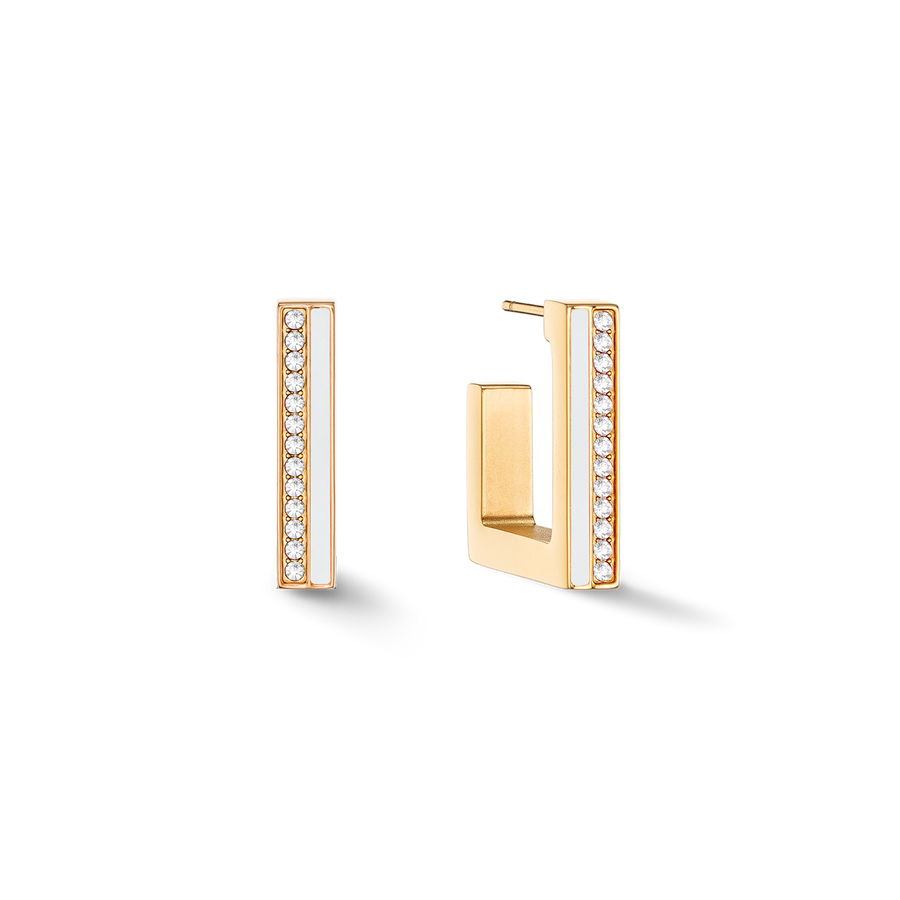 Earrings Hoops Square Stripes 20 gold-white