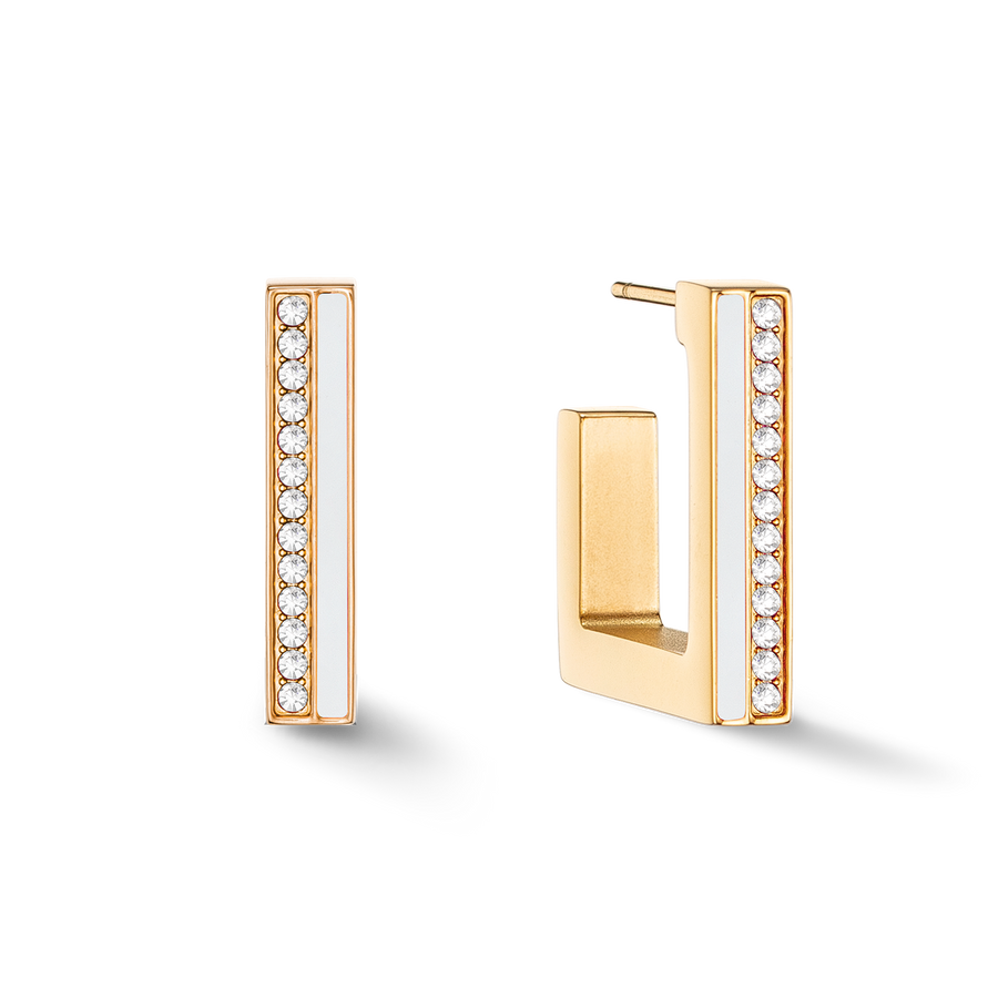 Earrings Hoops Square Stripes 20 gold-white