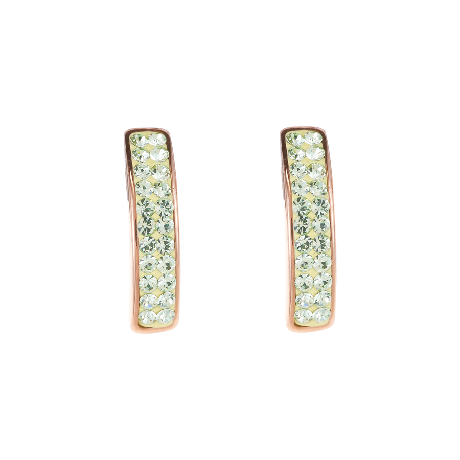 Earrings stainless steel rose gold & crystals pavé light green