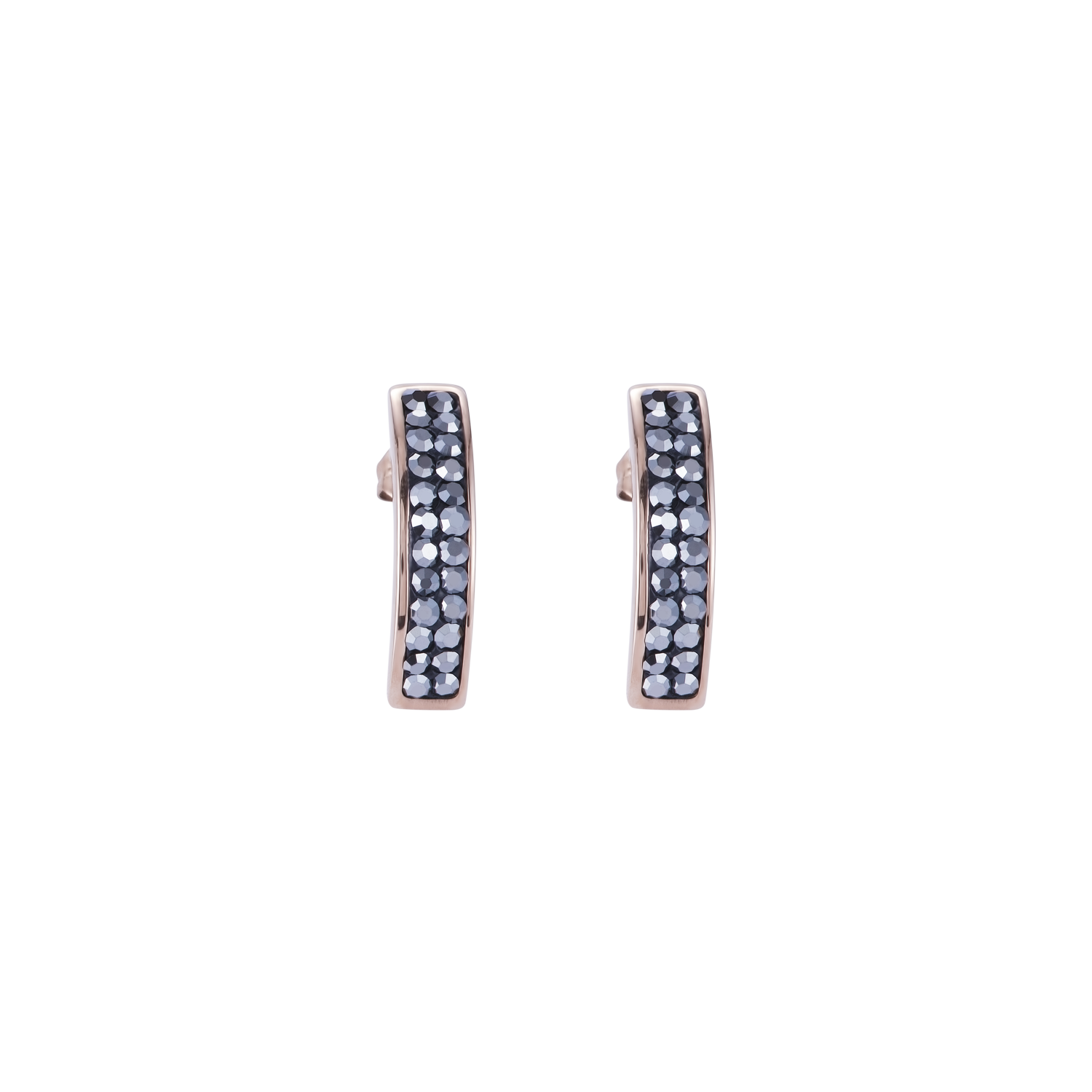 Earrings stainless steel rose gold & crystals pavé anthracite