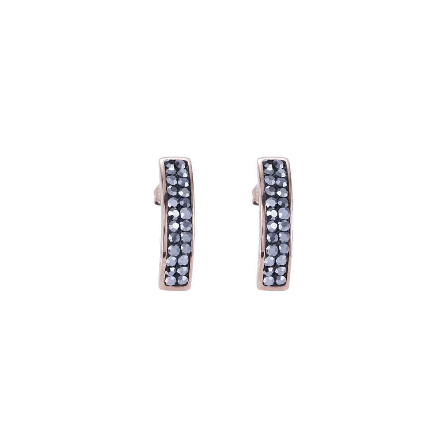 Earrings stainless steel rose gold & crystals pavé anthracite