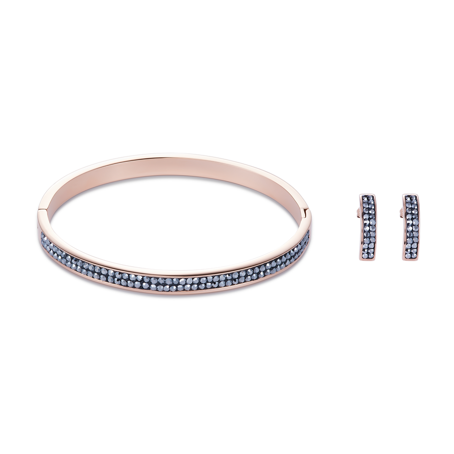Earrings stainless steel rose gold & crystals pavé anthracite