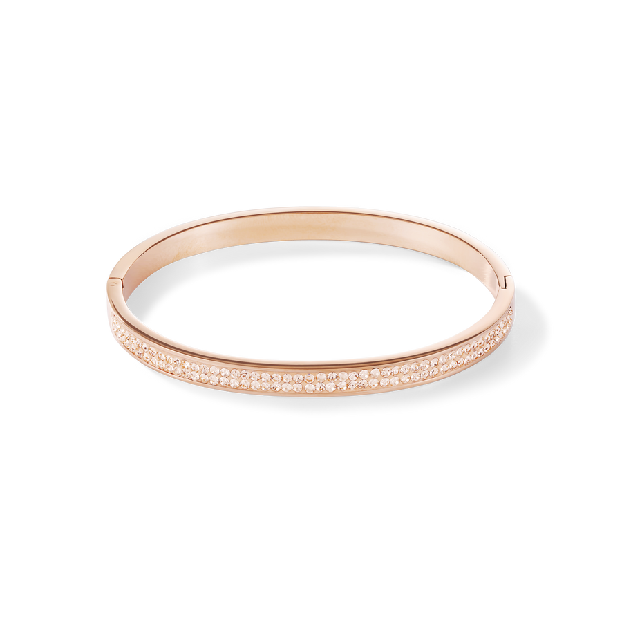 Bangle stainless steel rose gold & crystals pavé peach