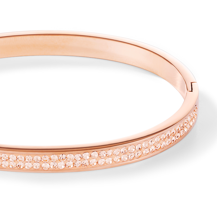 Bangle stainless steel rose gold & crystals pavé peach