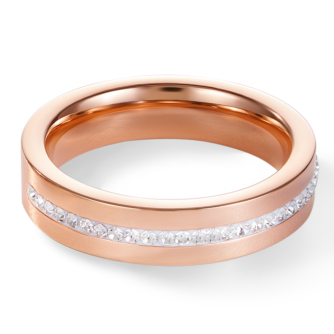 Ring stainless steel rose gold & crystals pavé strip crystal