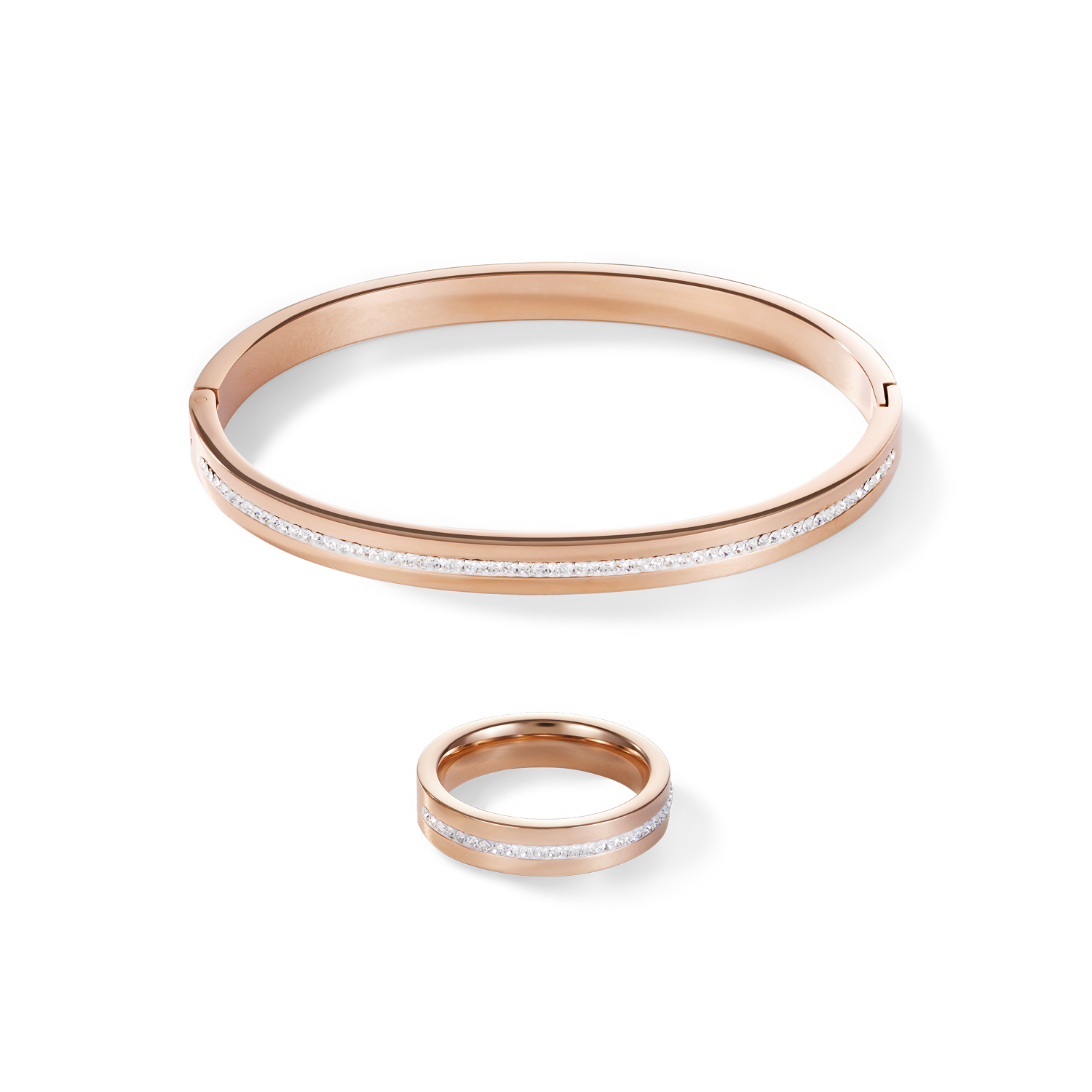 Ring stainless steel rose gold & crystals pavé strip crystal