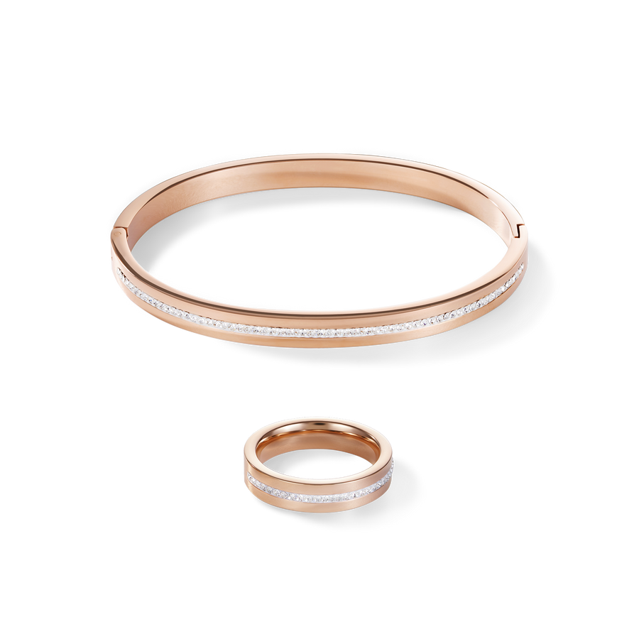 Ring stainless steel rose gold & crystals pavé strip crystal