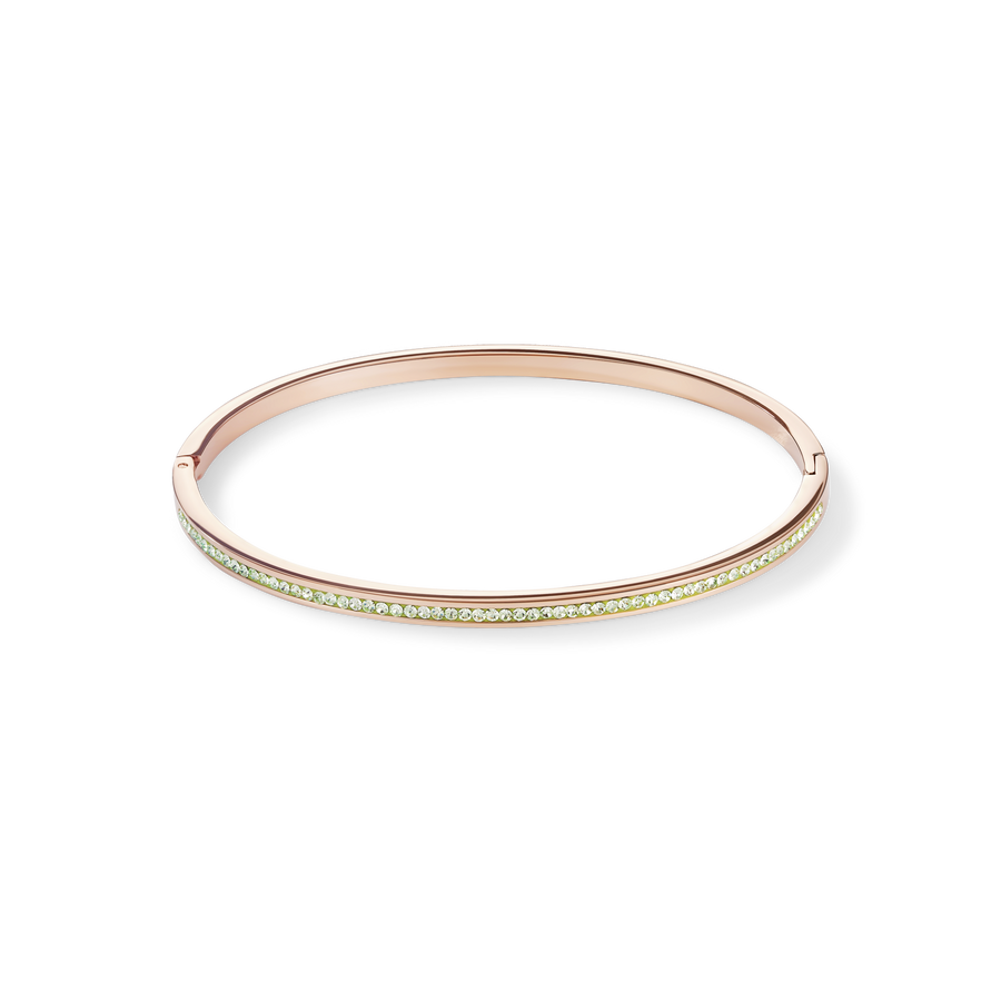 Bangle slim stainless steel rose gold & crystals pavé light green
