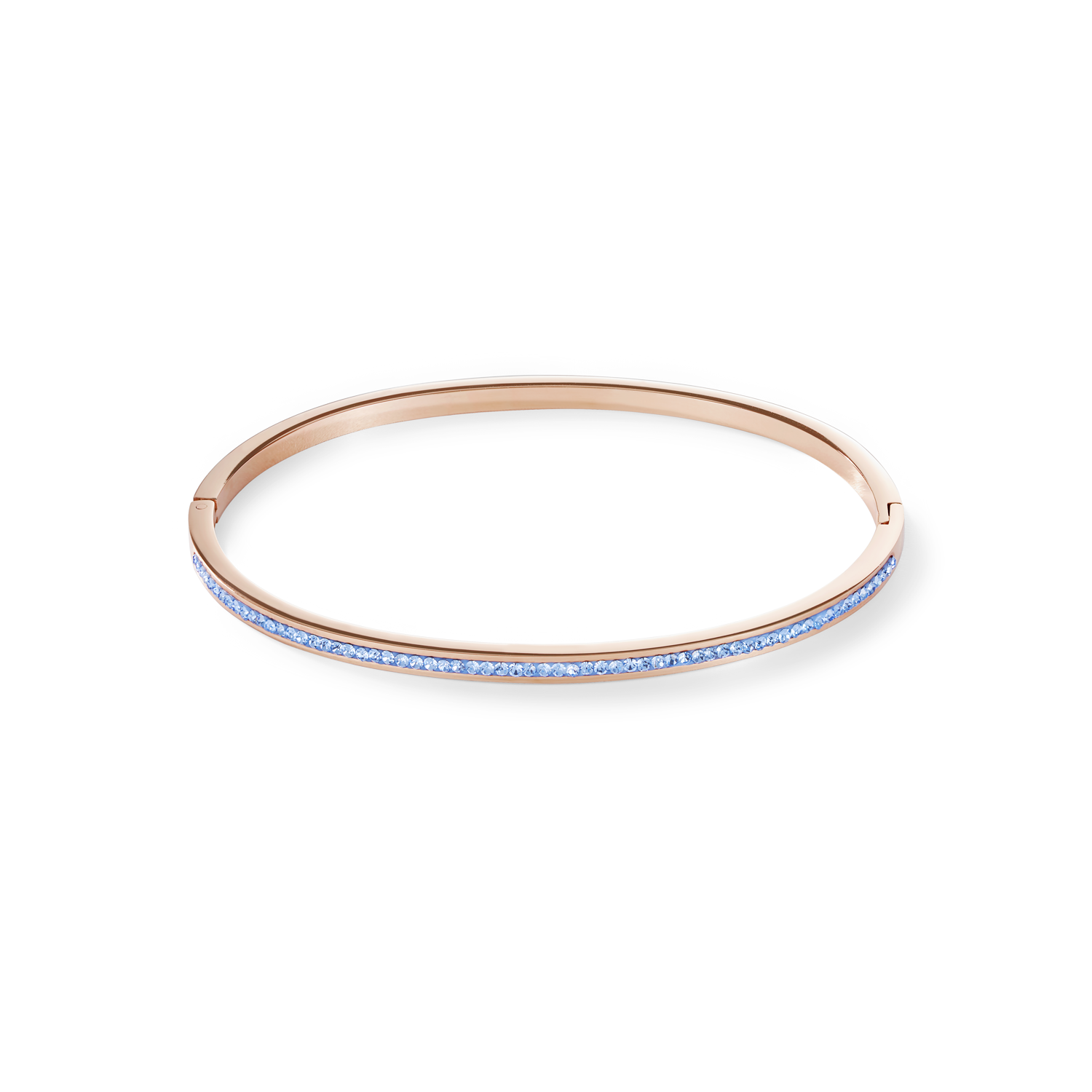 Bangle slim stainless steel rose gold & crystals pavé light blue