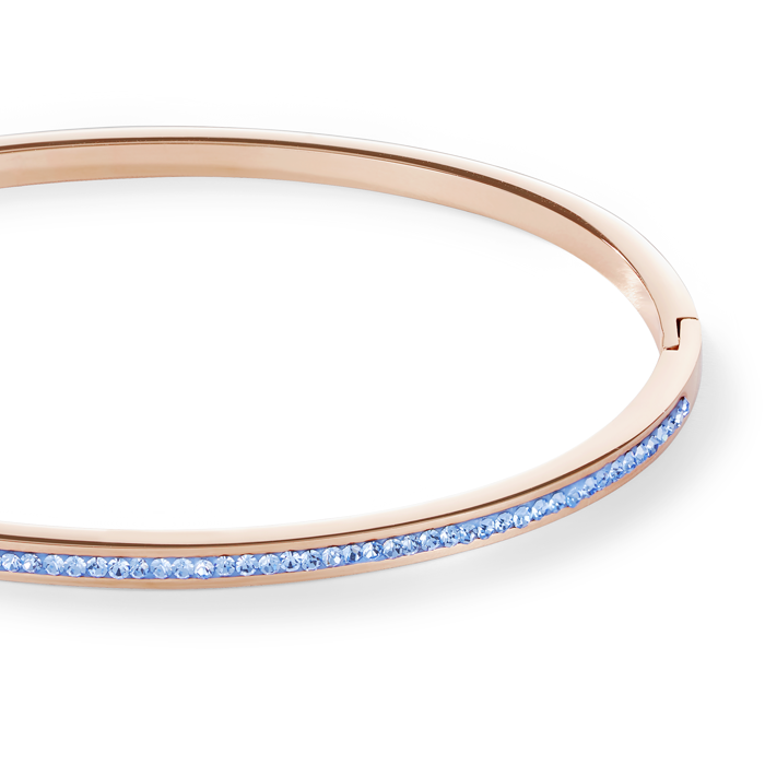 Bangle slim stainless steel rose gold & crystals pavé light blue