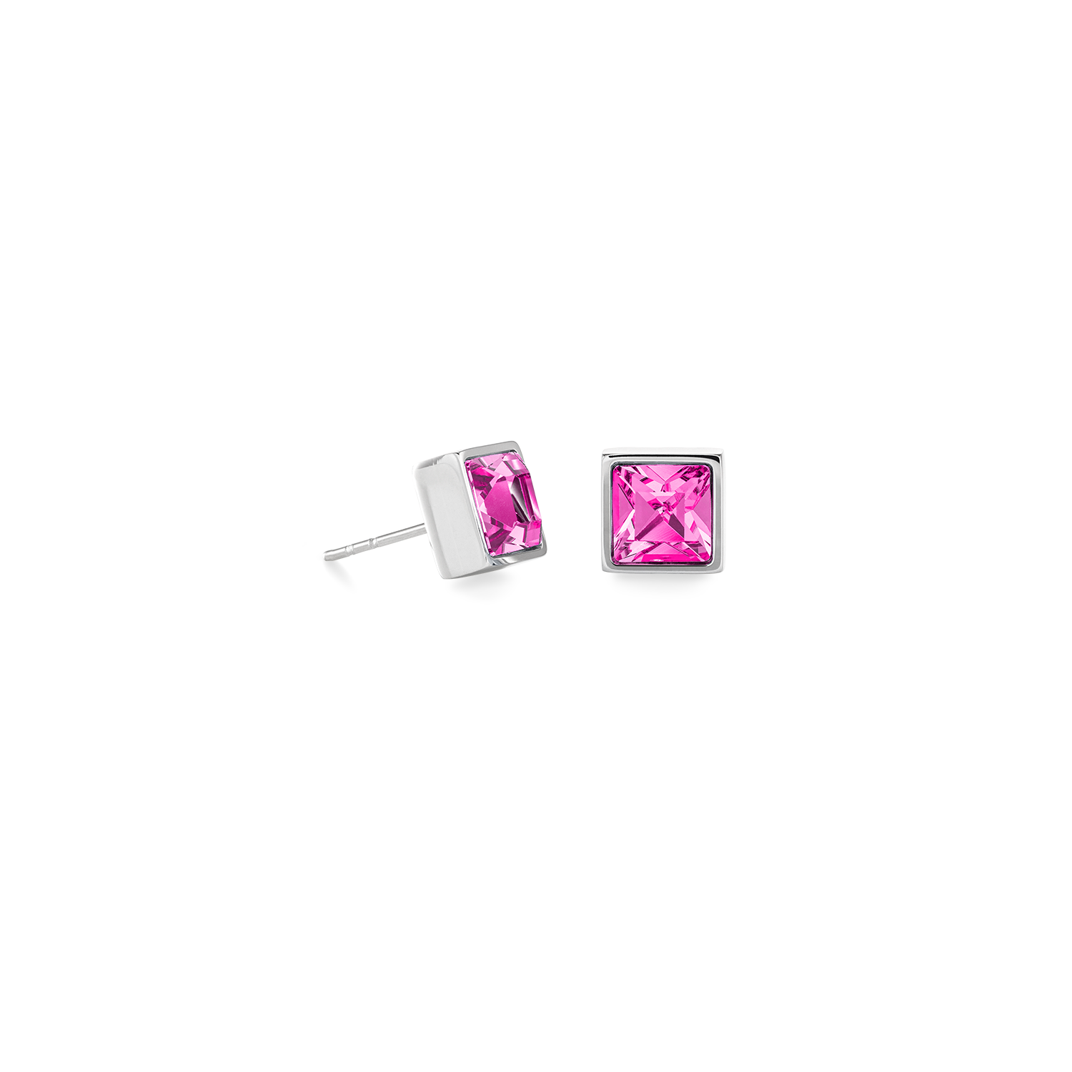 Brilliant Square big earrings silver pink