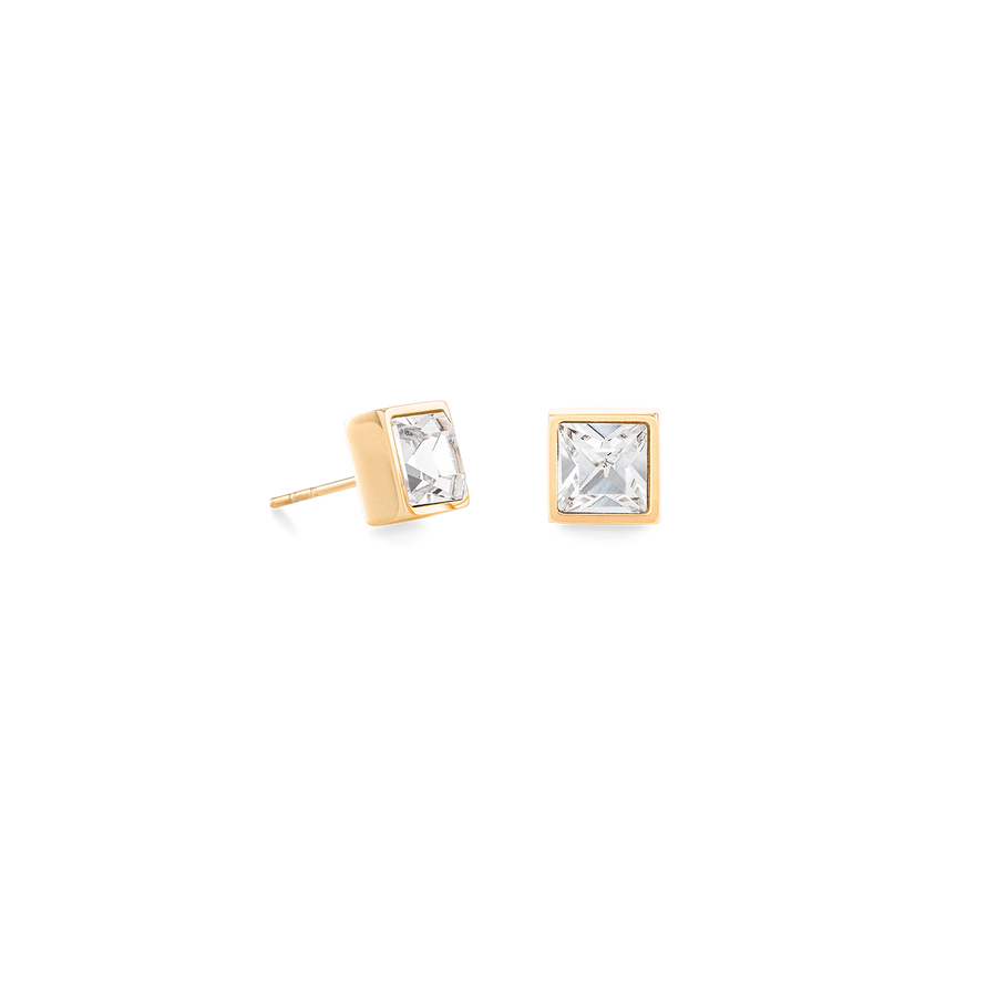 Brilliant Square big earrings gold crystal