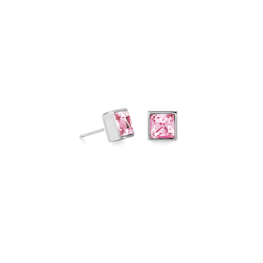Brilliant Square big earrings silver light pink