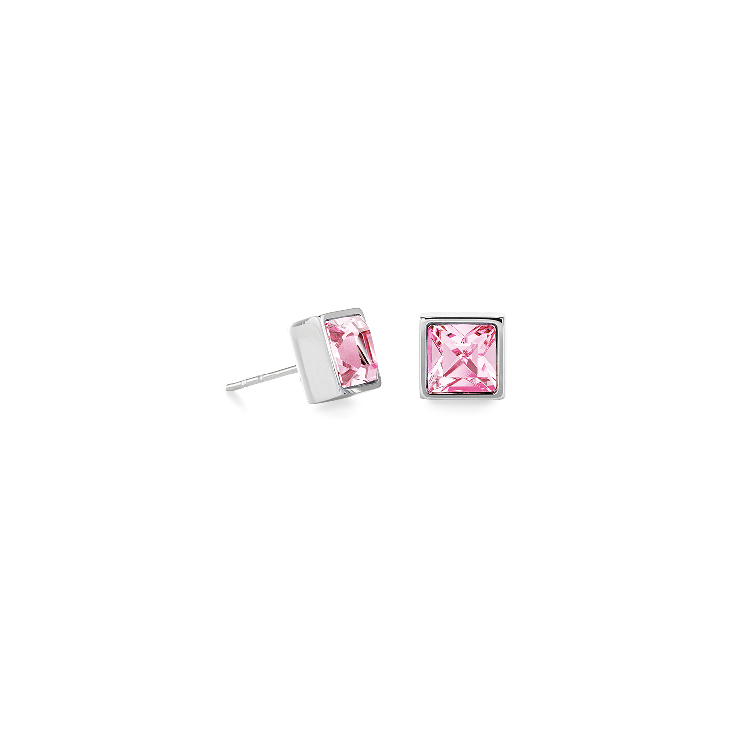 Brilliant Square big earrings silver light pink