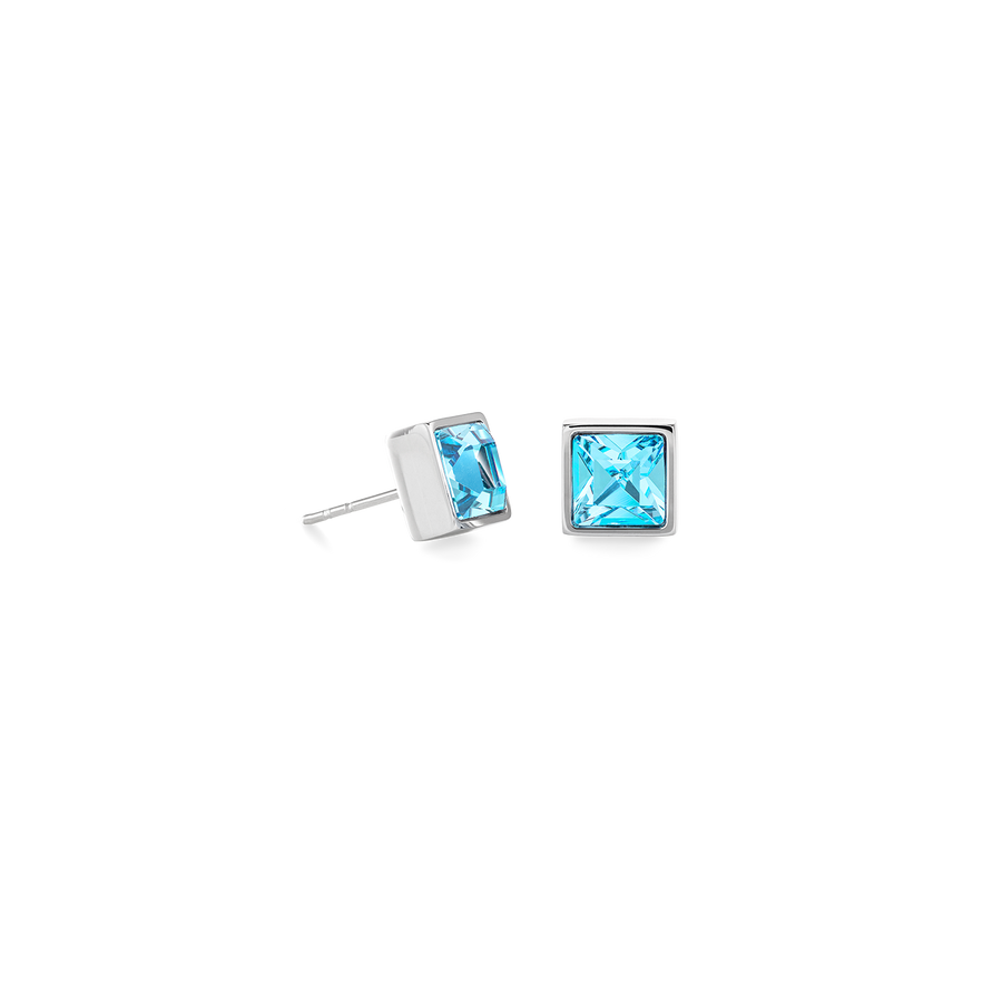 Brilliant Square big earrings silver aqua