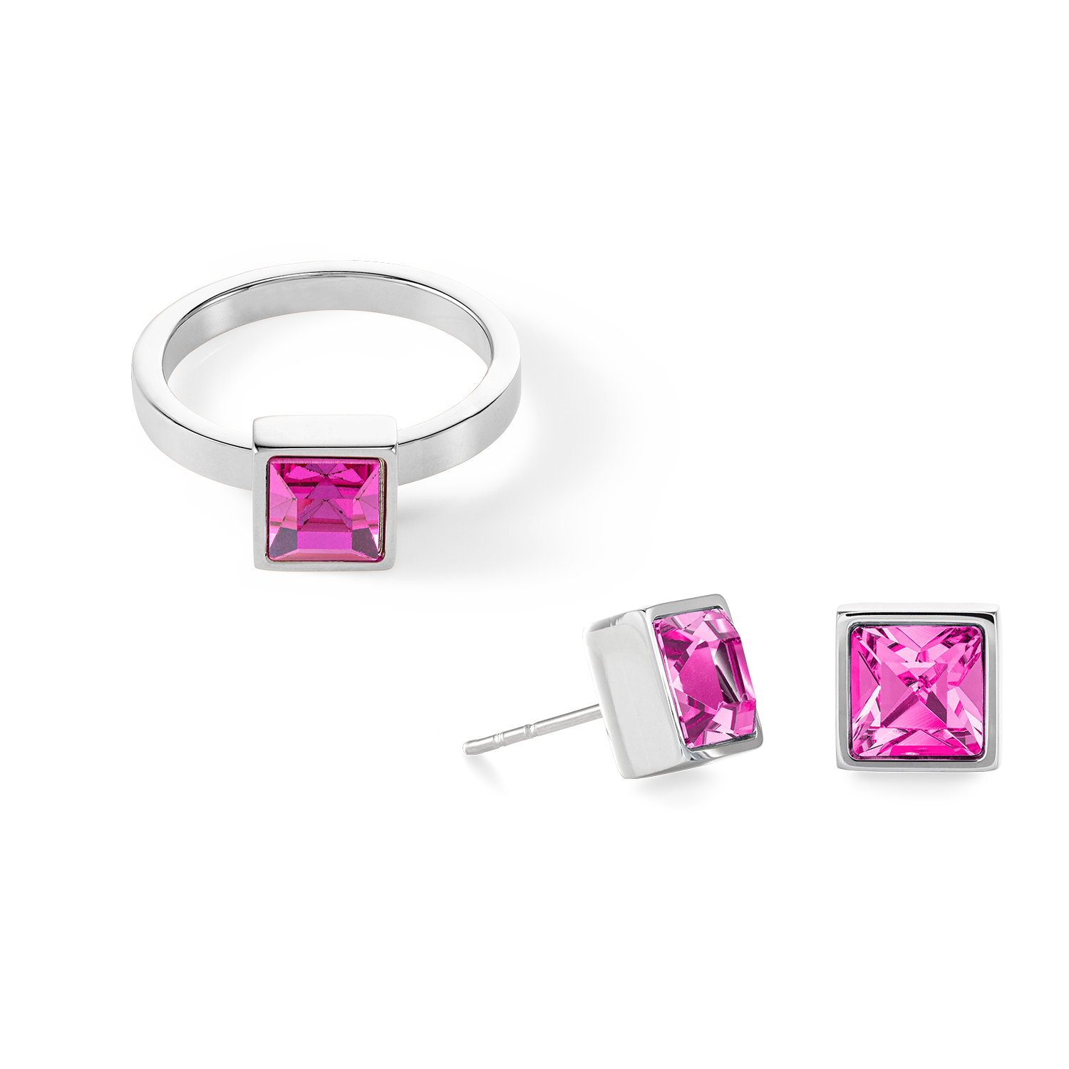 Brilliant Square big ring silver pink