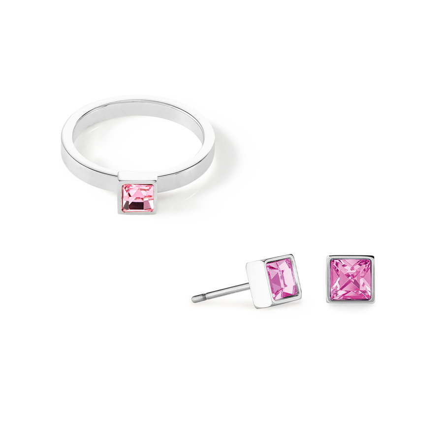 Brilliant Square small earrings silver pink