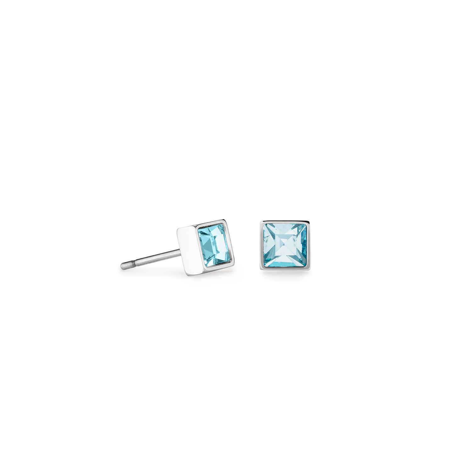 Brilliant Square small earrings silver aqua