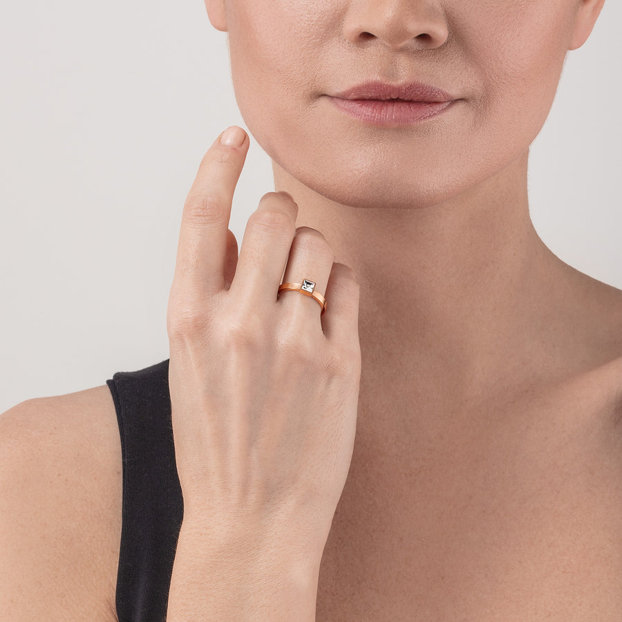 Brilliant Square small ring rose gold crystal