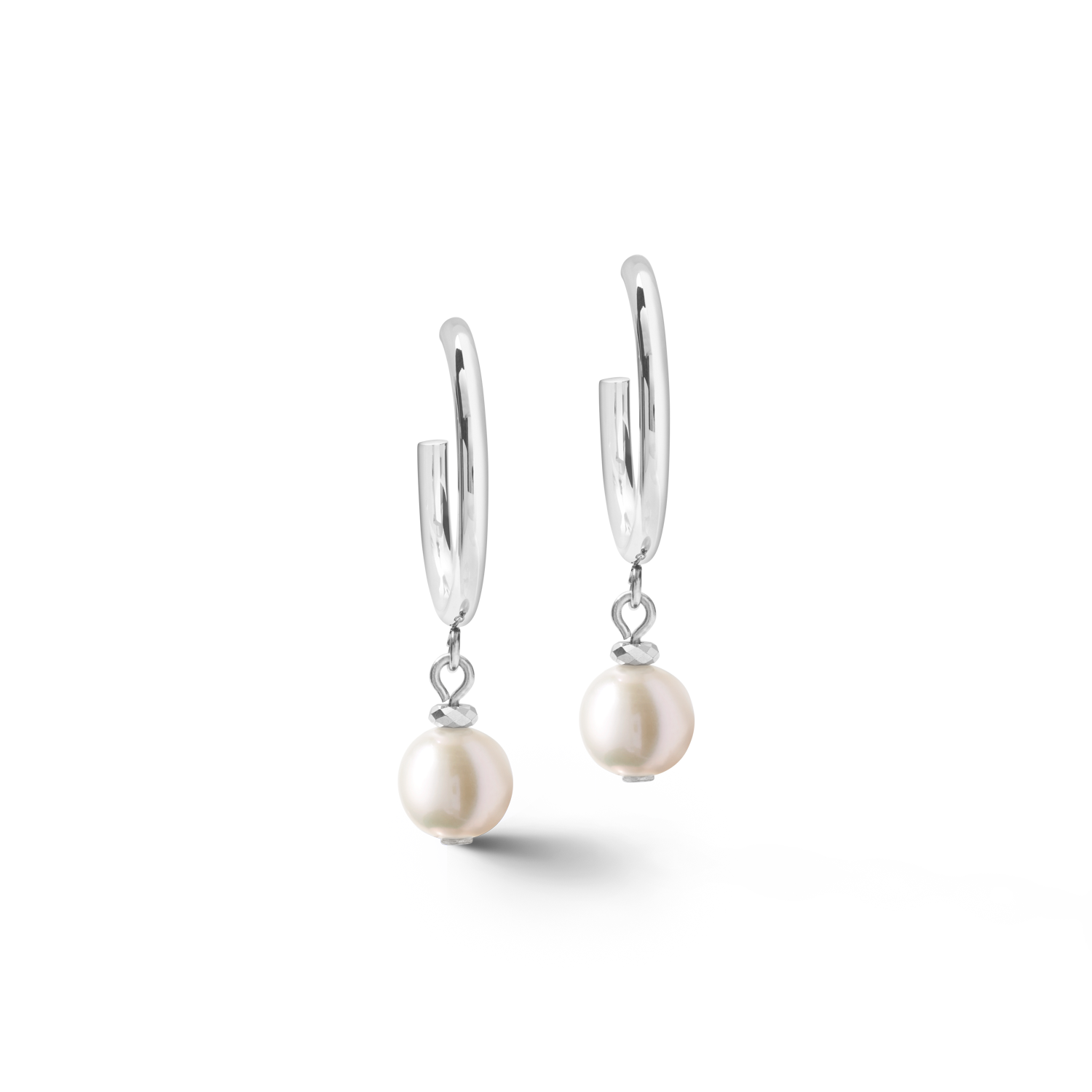 Earrings Creole freshwater pearls & chunky chain 4-in-1 white-silver