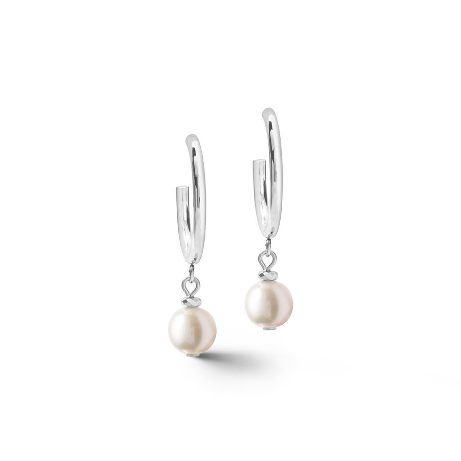 Earrings Creole freshwater pearls & chunky chain 4-in-1 white-silver