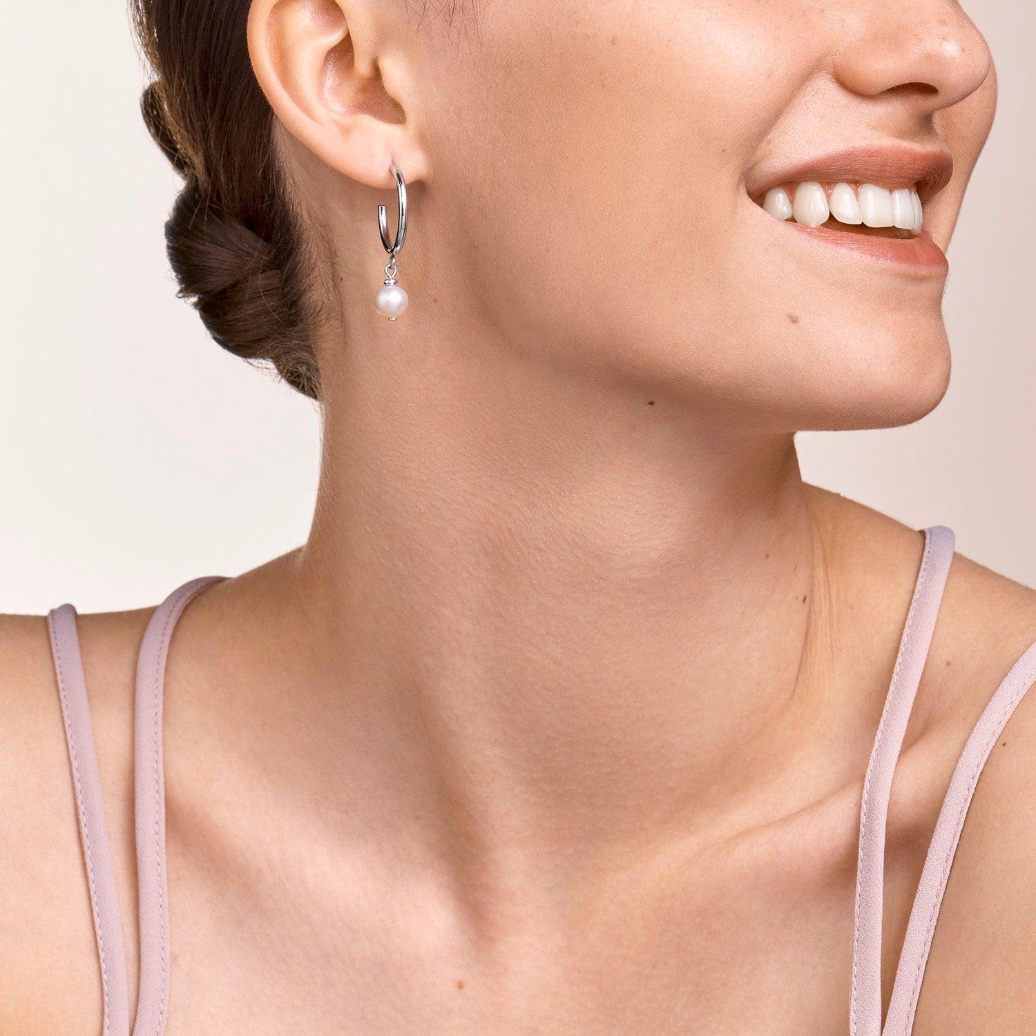 Earrings Creole freshwater pearls & chunky chain 4-in-1 white-silver