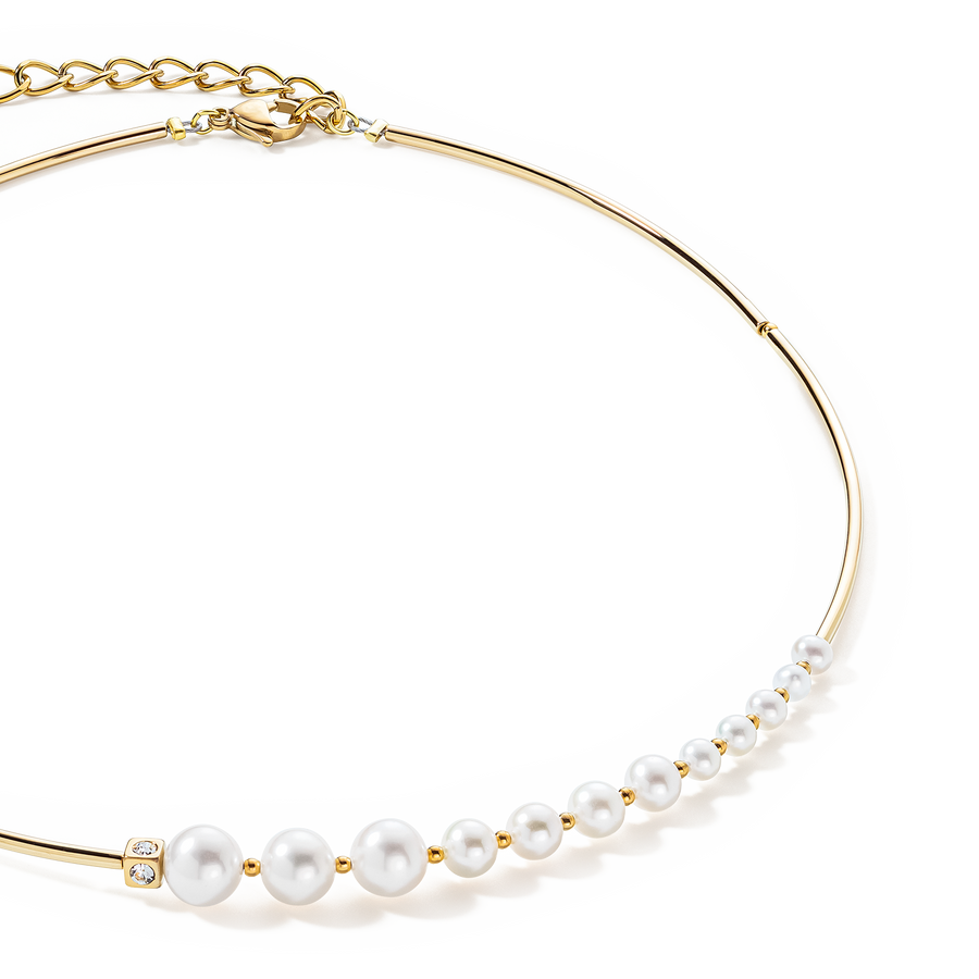 Necklace Asymmetry Freshwater Pearls & stainless steel white-gold