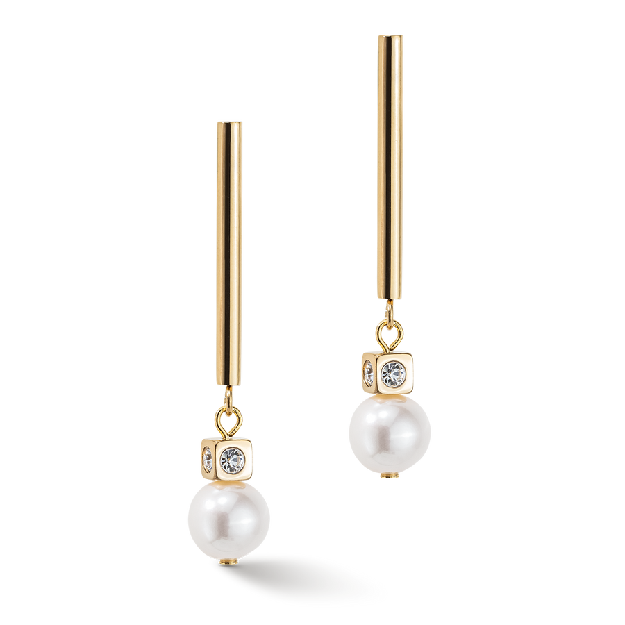 Earrings Asymmetry Freshwater Pearls & stainless steel white-gold