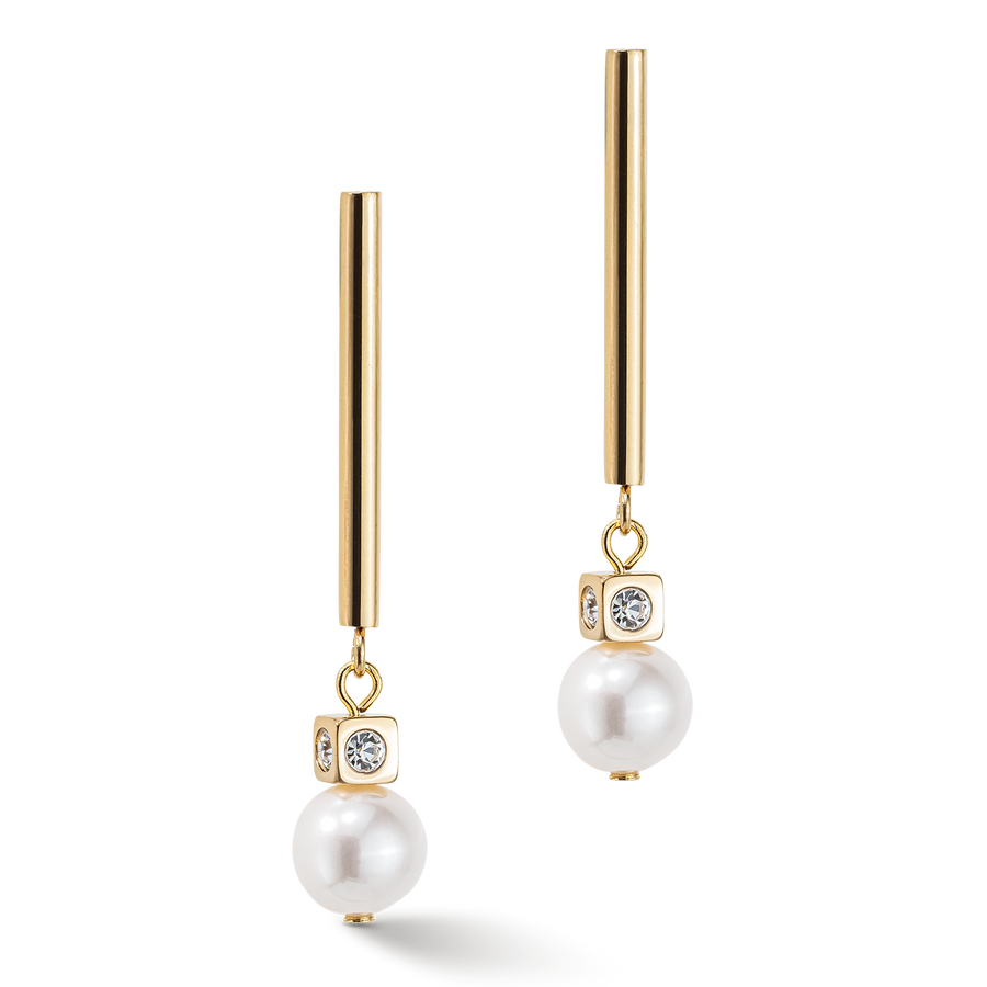Earrings Asymmetry Freshwater Pearls & stainless steel white-gold