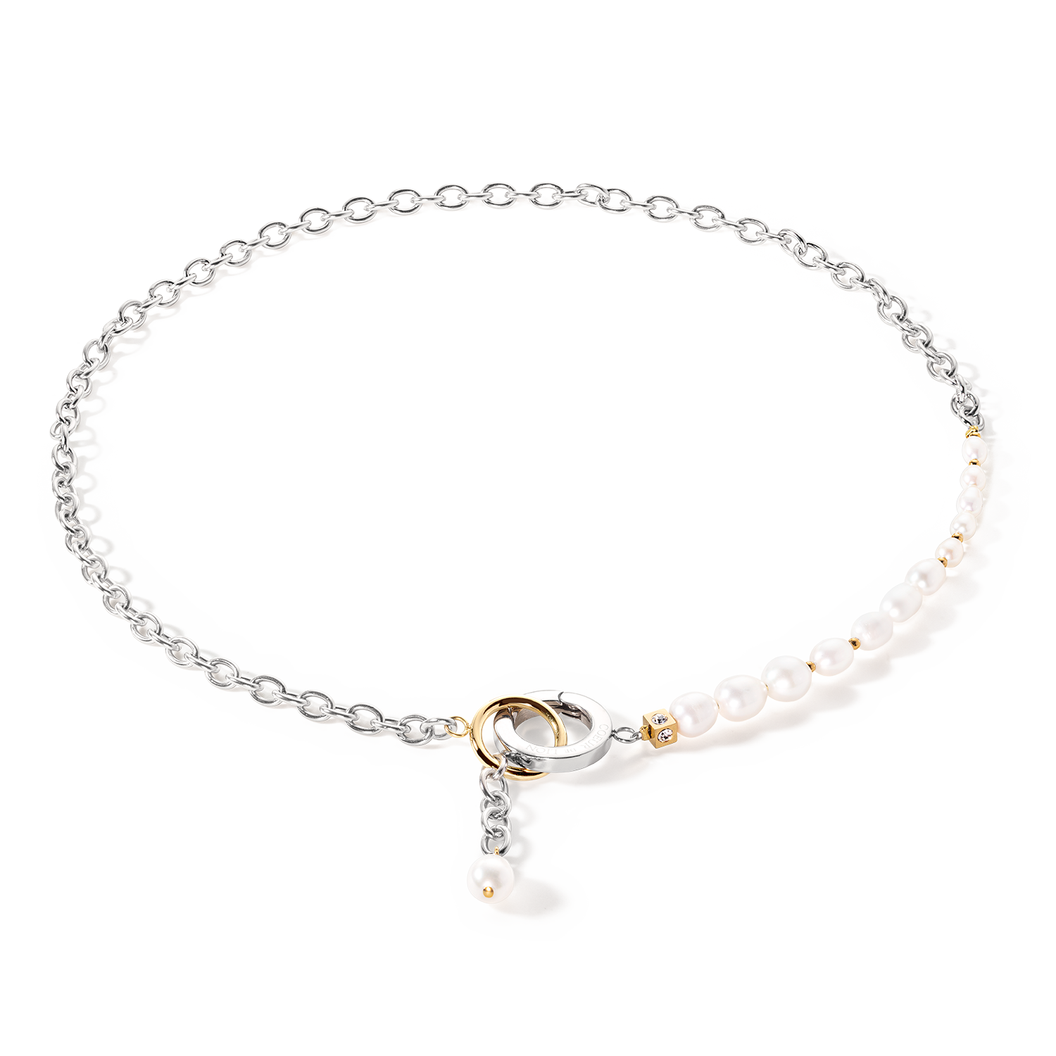 Necklace Y & oval Freshwater Pearls with O-ring bicolor