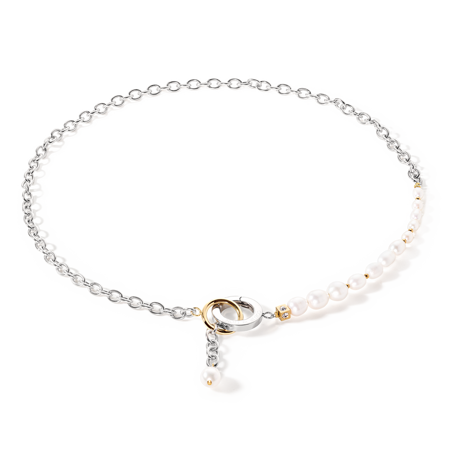 Necklace Y & oval Freshwater Pearls with O-ring bicolor