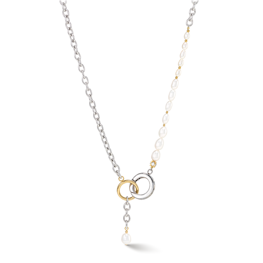 Necklace Y & oval Freshwater Pearls with O-ring bicolor
