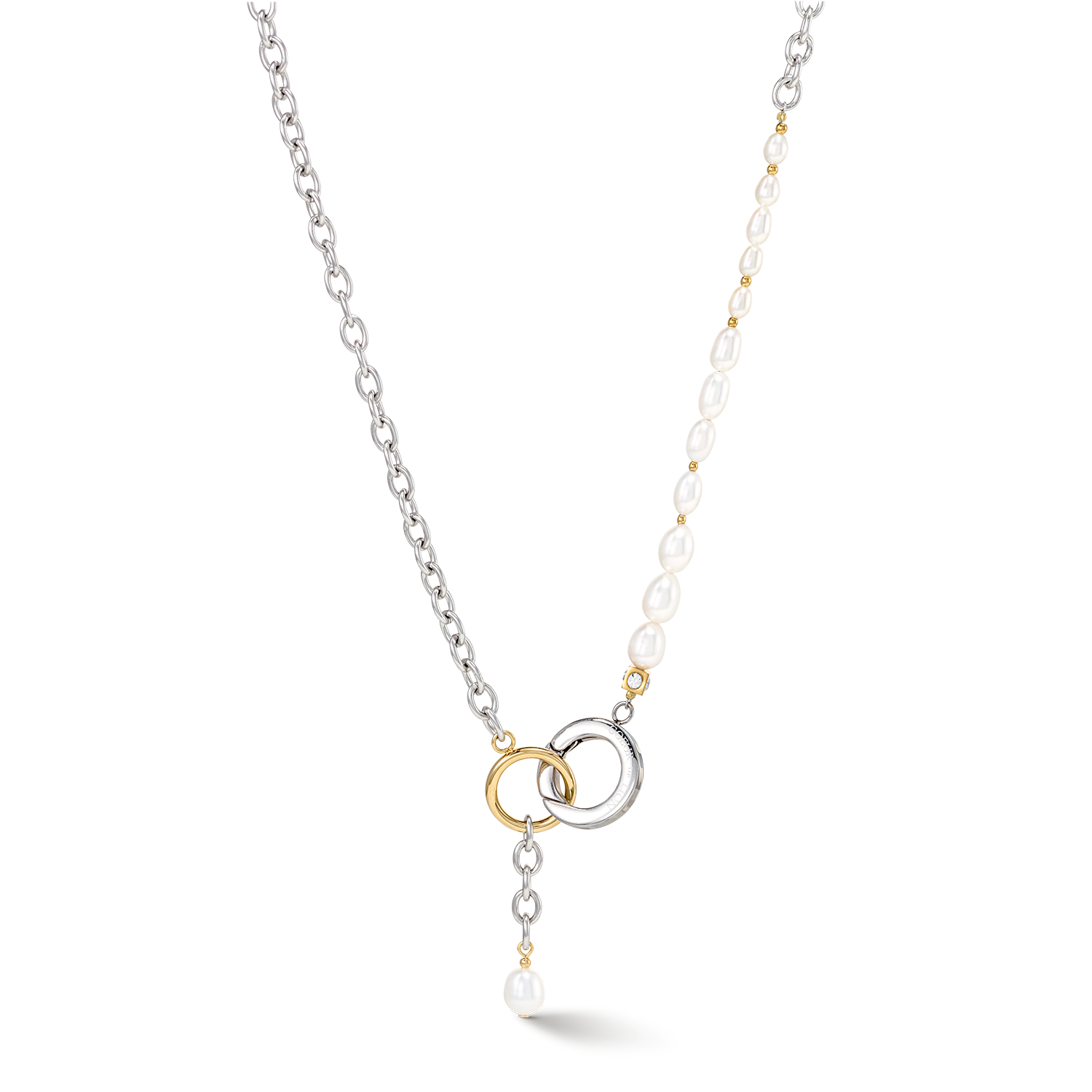 Necklace Y & oval Freshwater Pearls with O-ring bicolor