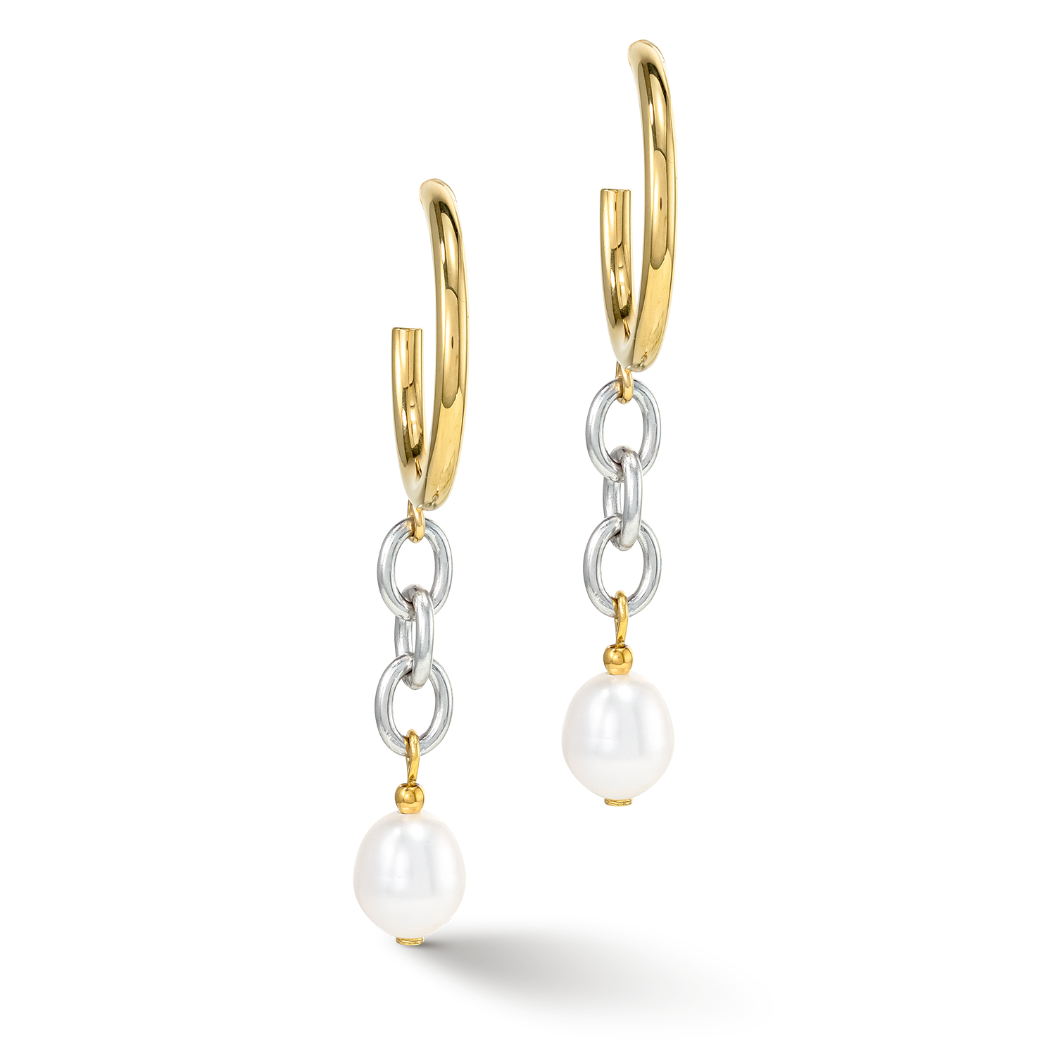 Earrings Y & oval Freshwater Pearls with O-ring bicolor