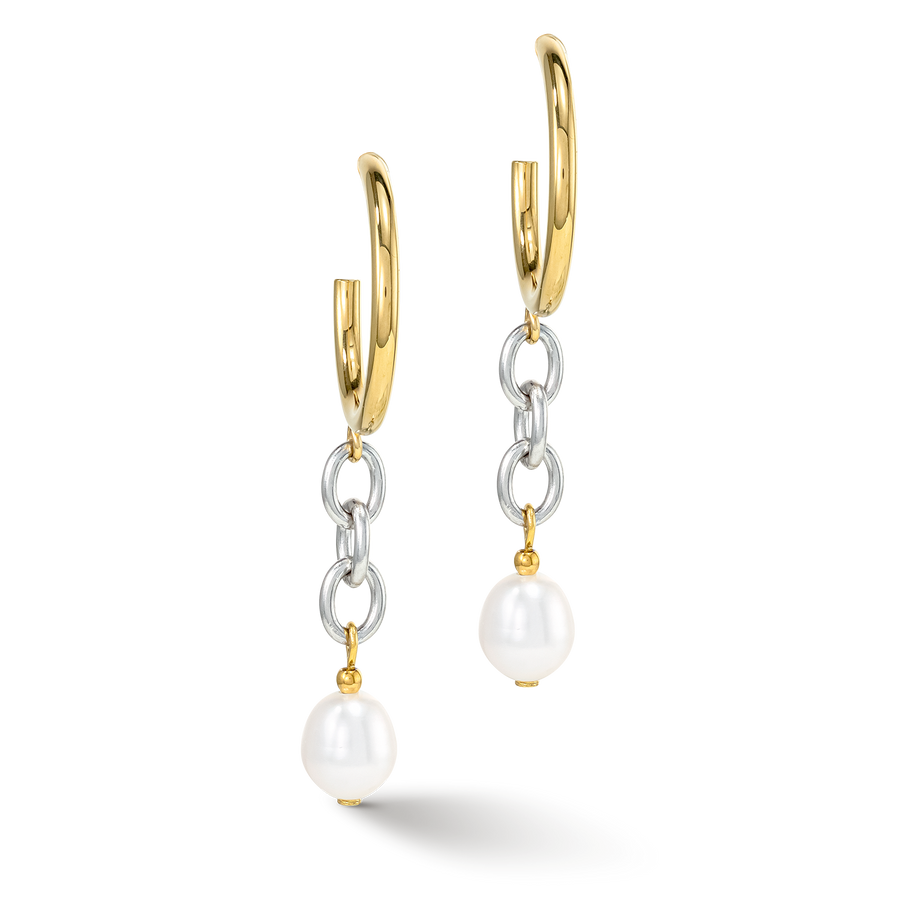 Earrings Y & oval Freshwater Pearls with O-ring bicolor