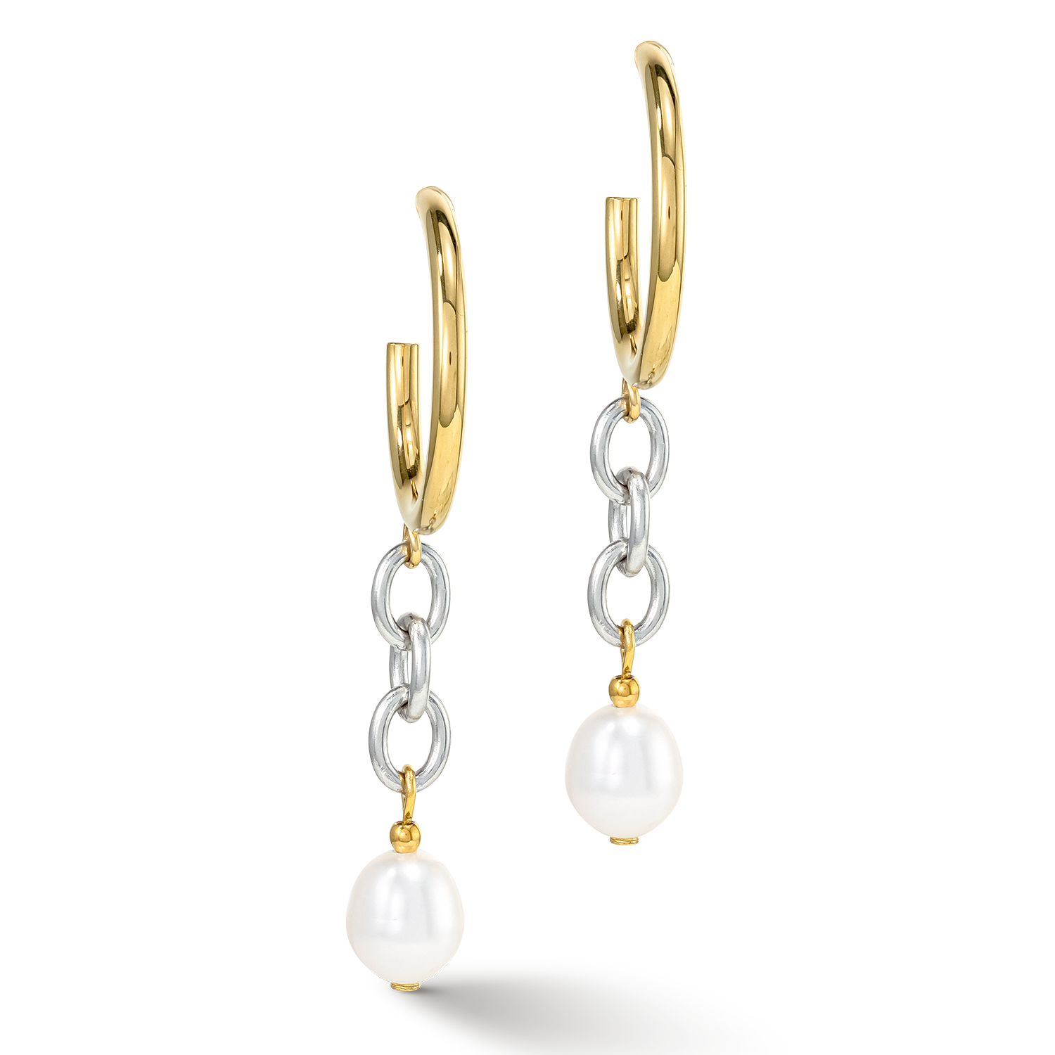 Earrings Y & oval Freshwater Pearls with O-ring bicolor