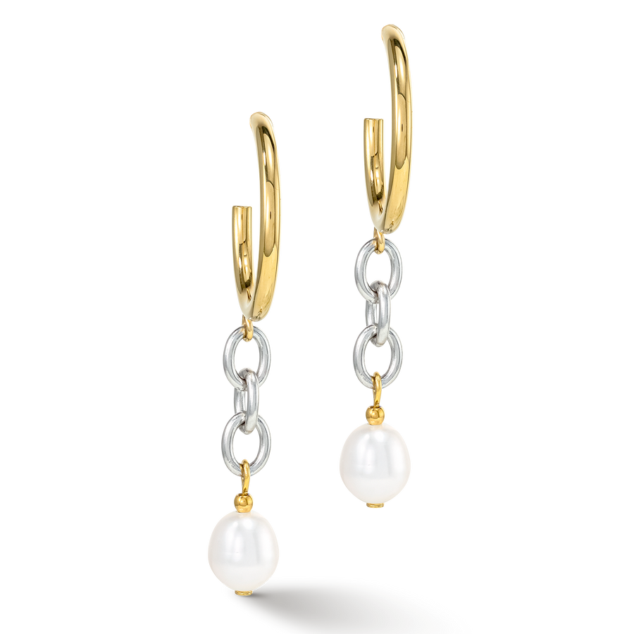 Earrings Y & oval Freshwater Pearls with O-ring bicolor