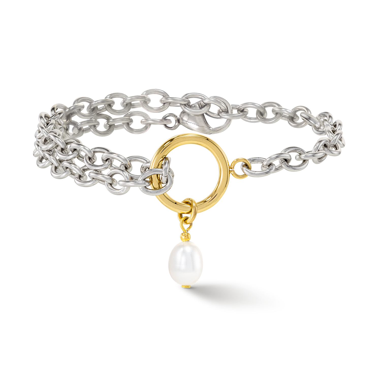 Bracelet Y & oval Freshwater Pearls with O-ring bicolor