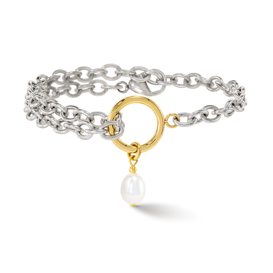 Bracelet Y & oval Freshwater Pearls with O-ring bicolor