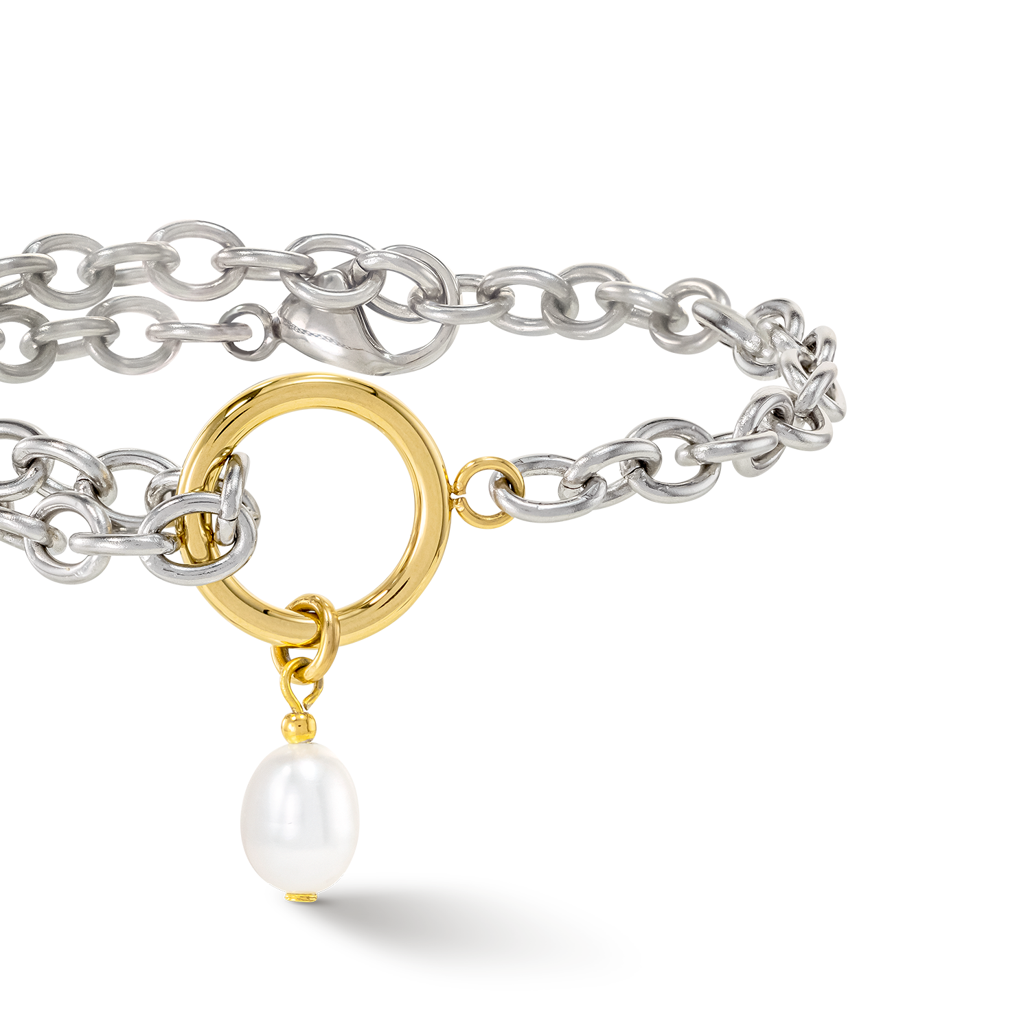 Bracelet Y & oval Freshwater Pearls with O-ring bicolor