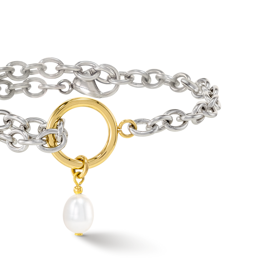 Bracelet Y & oval Freshwater Pearls with O-ring bicolor