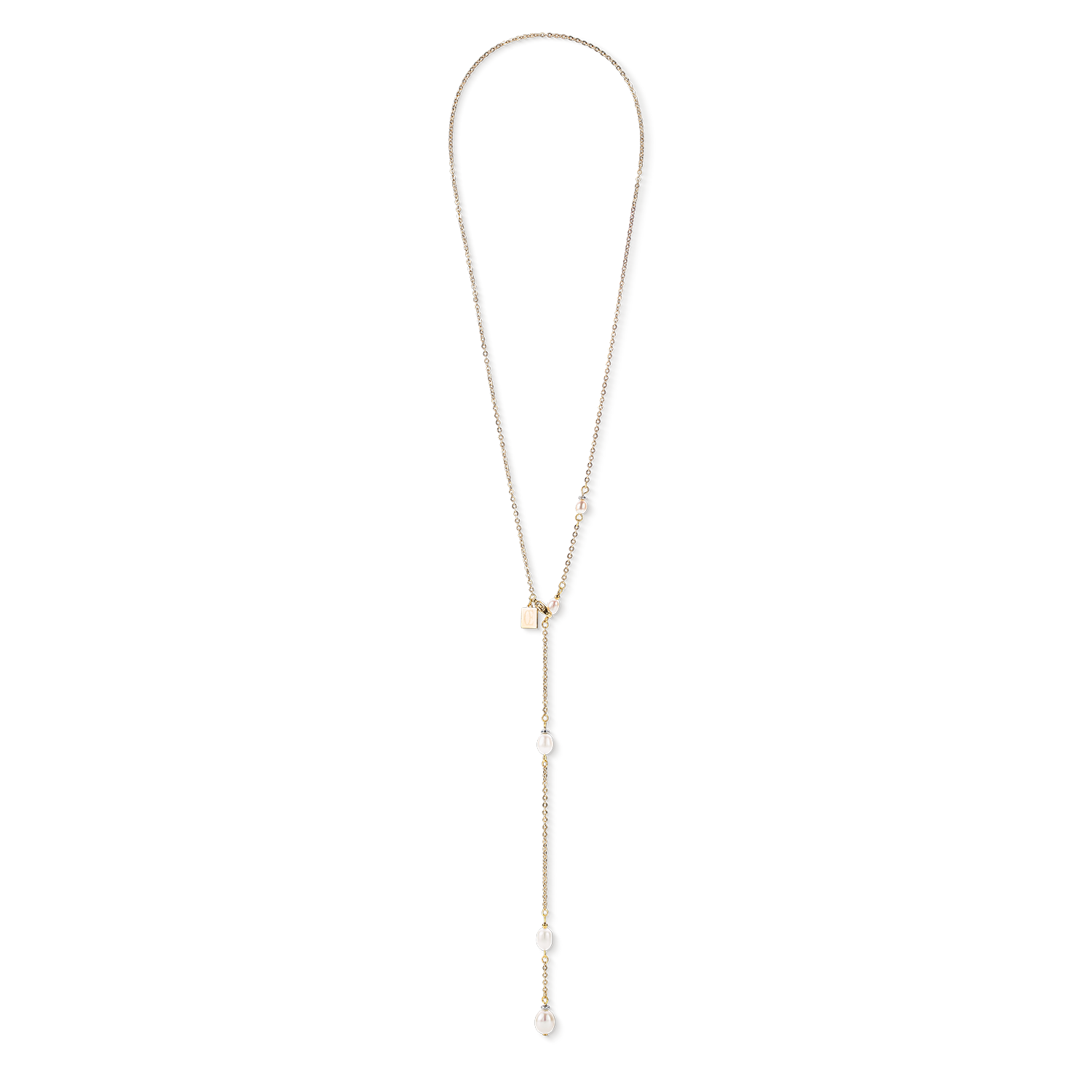Necklace Y chain & oval Freshwater Pearls gold white