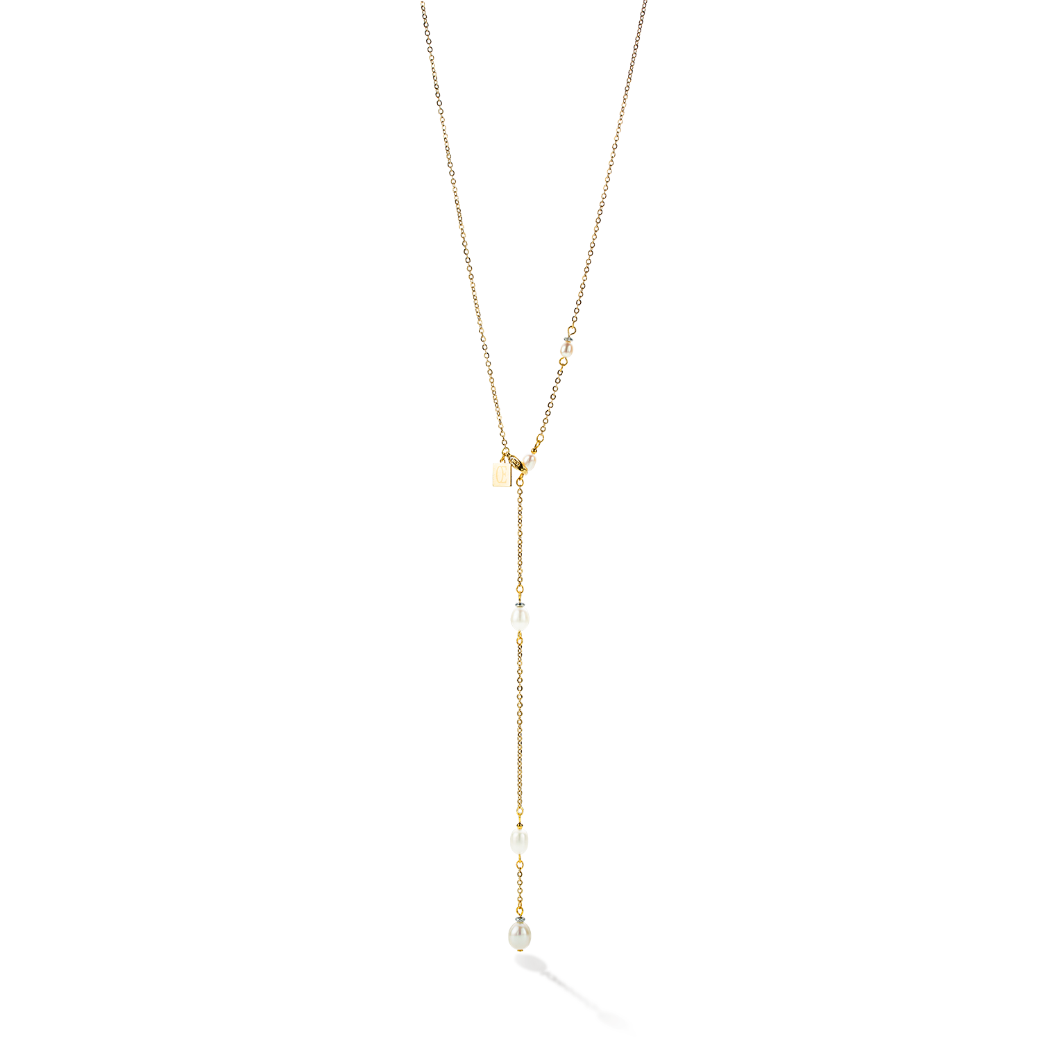 Necklace Y chain & oval Freshwater Pearls gold white
