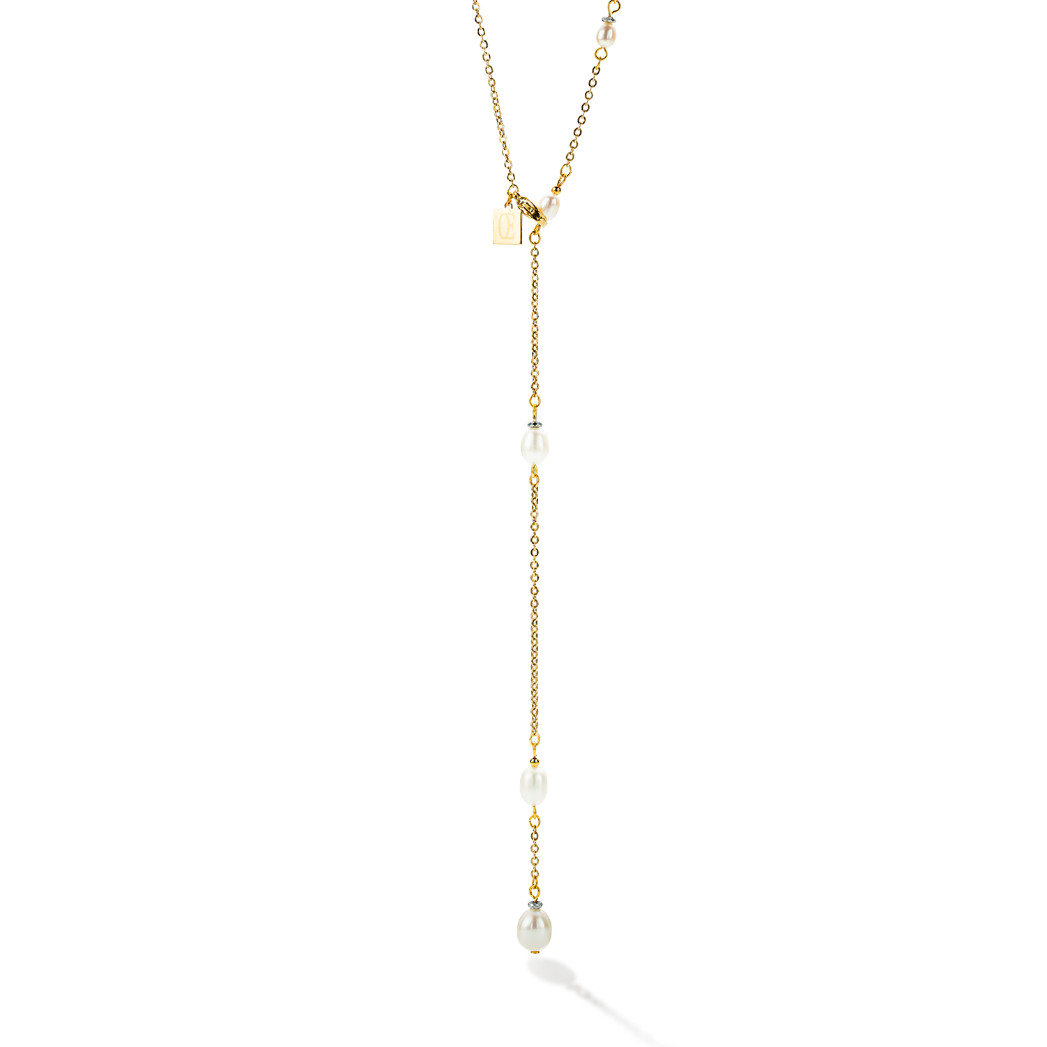 Necklace Y chain & oval Freshwater Pearls gold white