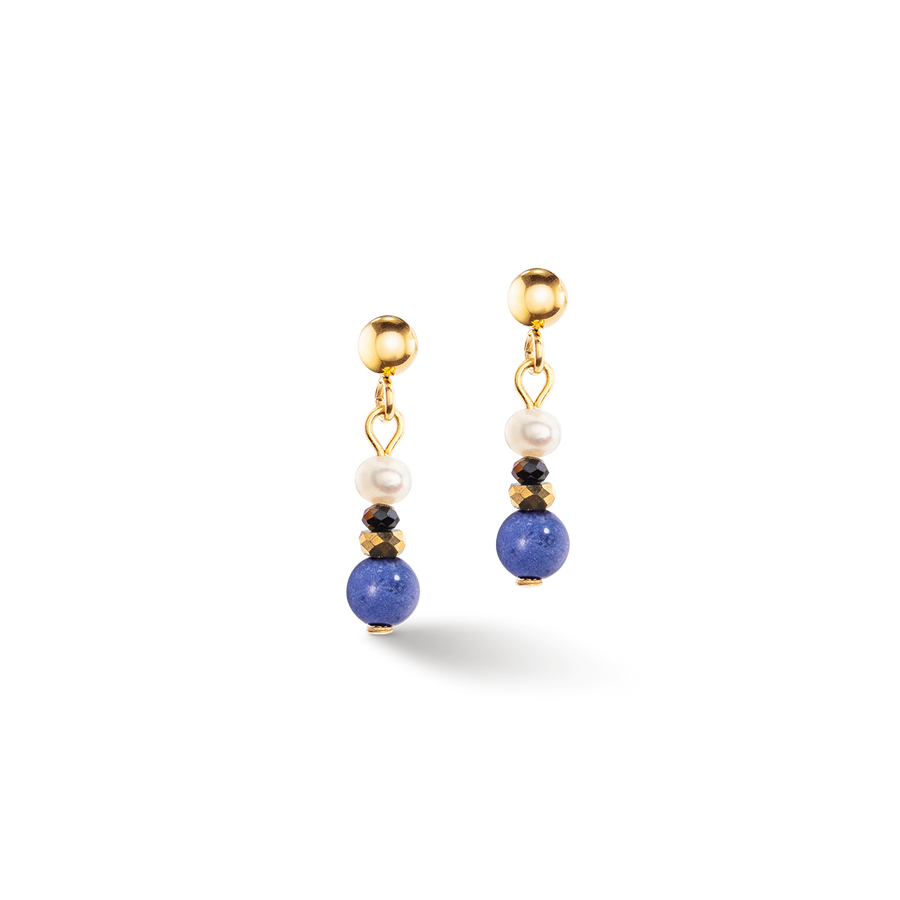 Earrings Flow Freshwater Pearls & Sodalite gold