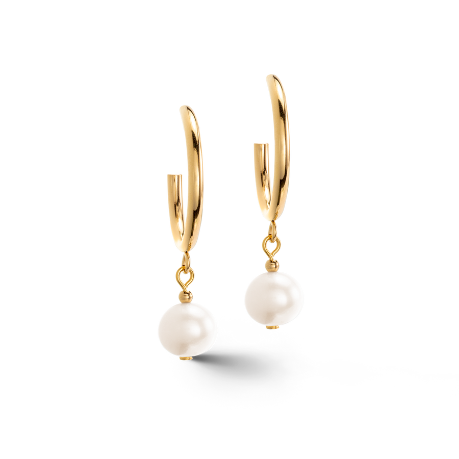 Earrings Creole Freshwater Pearls & Chunky Chain Navette Multiwear white-gold