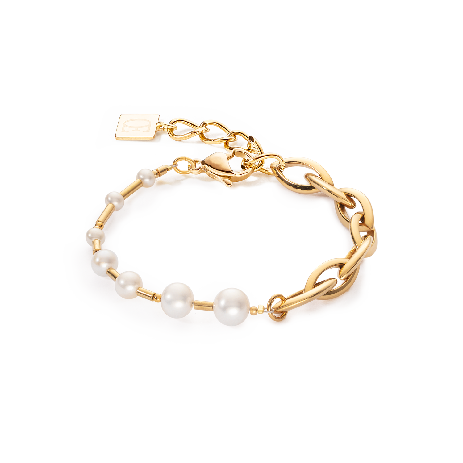 Bracelet Freshwater Pearls & Chunky Chain Navette Multiwear white-gold